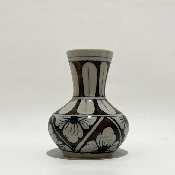 Hand Painted Blue & Brown Bohemian Style Ceramic Bud Vase - Picture 3 of 6